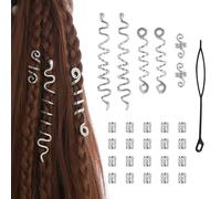 Cypsin 26 Pcs Silver Hair Jewelry for Braids,4 Styles Dreadlock Accessories, Adjustable Metal Hair Clips,Snake Hair Cuffs Braiding Decorations for Women