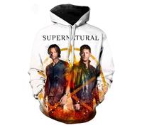 CYQCRONX 3D Print Hoodie Supernatural TV Series 3D Sweatshirts Harajuku Oversized Hoodies Men Women Casual Pullover Hooded White
