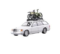 CYQOCD Collectible Race Car Model 1:64 For Mercedes-Benz S124 Mini Car Travel Version Alloy Model With Bicycle Accessories Display Bedroom Decoration