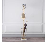 CYQQRDZSW Metal Coat Rack with Umbrella Stand, Entryway Coat Stand with Marble Base, Multiple Hooks, Coatrack for Entryway, Bedroom, Hallway, Office(Gold)