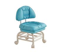CYQQRDZSW Rolling Chair, Stool, Cushioned Backrest, Three Tiered Iron Frame, PU Leather, 360° Rotating Silent Wheels, Suitable for Dressing Rooms(Blue)