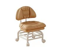 CYQQRDZSW Rolling Chair, Stool, Cushioned Backrest, Three Tiered Iron Frame, PU Leather, 360° Rotating Silent Wheels, Suitable for Dressing Rooms(Brown)