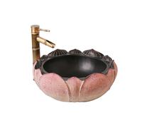 CYQQRDZSW Vintage Lotus Flower Shape Bathroom Vessel Sink, 17.7 ”/45 Cm Bathroom Sinks with Gold Tap, Artistic Sink Bowl, Above Counter Vanity Wash Basin for Indoor/Outdoor