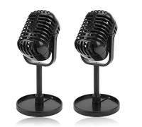 Cyrank 2 Pack Retro Microphone, Vintage Microphone with Stand Classic Plastic Mic Fake Mic Decorations for Home Party Decorations (Black)