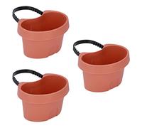 Cyrank 3 Pack Wall Hanging Planters, Oval Railing Fence Garden Balcony Planter Pots, Railing Hanging Planters Plants Flowers Plastic Pots Baskets, Plastic Drain Pipe Flower Container