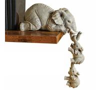 Cyrank 3Pcs/Set Elephant Shelf Sitter,Collectable Elephant Shelf Sitter Sitter Mother Hanging Two Babies Figurine for Home Decor Housewarming Gift
