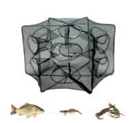 Cyrank 6/12 Holes Minnow Traps, Fishing Net with Collapsible Cast Net, Crawfish Trap Bait for Catching Small Bait Fish Eels Crab Lobster Minnows Shrimp (Black, Nylon, 58 cm, 12 Holes)