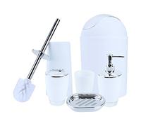 Cyrank 6Pcs White Bathroom Accessories, Bathroom Accessory Set, Shatter-Resistant Resin Bathroom Accessories Set Include Lotion Soap Dispenser Toothbrush Holder Soap Dish Modern Bathroom Decor