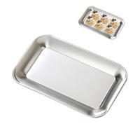 Cyrank Appetizer Tray, Stainless Steel Food Serving Tray Rectangular Mirrored Silver Tray Decorative Serving Platters for Party Fruit Cake(M)