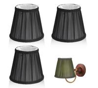 Cyrank Black Rectangular Modern Lampshade Set of 3, Small Clip On Bulb E14, Black Lace Fabric, Suitable for Table, Wall, Chandelier Lamps