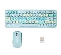 Cyrank Colorful Computer Wireless Keyboard Mouse Combos, 2.4g Wireless Cute Retro 68 Round Keycaps 3 Dpi Keyboard and Mouse(Blue)