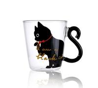 Cyrank Cute Mug with Handle, Double Wall Cat Mug Glasses Coffee Cup Espresso Cup Teacup Novelty for Cat Lovers Ideas Halloween Christmas Birthday (Black)