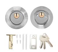 Cyrank Deadbolt Lock Set, Internal Door Lock Cylinder Deadbolt with Keys Bedroom Door Lock with Key Round Exterior Keyed Both Sides Two Way Adjustable Cylinder Deadbolt for Front Door(Stainless Steel)