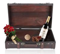 Cyrank Decorative Treasure Wooden Trunk, Decorative Storage Boxes Vintage Wooden Suitcase Treasure Chest Box with Lock for Decorative Photo Prop