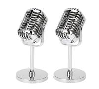 Cyrank Electroplated Silver Vintage Microphone Prop, 2 Pieces, Classic Retro Style Microphone Prop Decor with Adjustable Stand for Music, Theam Party