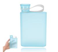 Cyrank Flat Water Bottle 380ml/13.3Oz,Clear Reusable Slim Flat Water Bottle,Transparent Square Portable Drinking Cup for School,Sports, Travel(blue)