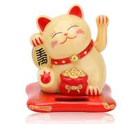 Cyrank Fortune Cat Maneki Neko Waving Lucky Cat,Maneki Neko Waving Cat with Waving Arm Good Luck Bringer Solar Powered Cute Fortune Cat Good Luck Wealth Welcoming Cat,2.6 x 2.8 x 3.1inch