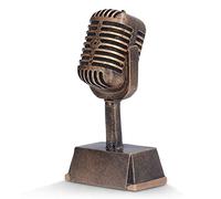 Cyrank Golden Microphone Trophy,Classic Retro Style Microphone Prop,Vintage Resin Microphone Trophy,3.5×1.9×6.4inch Fake Vintage Microphone Prop Model with Stand,Microphone Figurines Miniature
