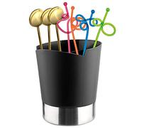Cyrank Kitchen Utensil Holder, 3 Compartments Stainless Steel Kitchen Utensils Organiser Countertop Straw Dispenser Drinking Straw Organizer Utensil Storage Caddy for Spoons Forks Straws(Black)
