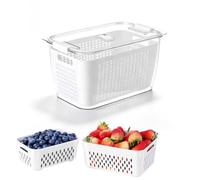 Cyrank Lettuce Keeper for Fridge, Produce Saver Container with Drain Tray Fresh Food Keeper Vegetable Fruit Storage Containers for Veggies Salad, Not suitable for dishwashers (White#1.7L)