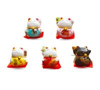 Cyrank Lucky Cat Figurines, 5Pcs Fortune Cat Figurines Japanese Maneki Neko Kawaii Japanese Cat Figurine Mini Maneki Neko Lucky Cat Statue for Home Desktop Decor Car Interior Table Decor