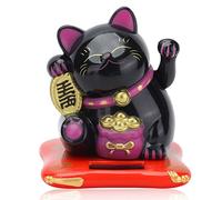 Cyrank Lucky Cat,Maneki Neko Waving Cat,Maneki Neko Waving Fortune Cat with Waving Arm Good Luck Bringer Solar Powered Cute Fortune Cat Good Luck Wealth Welcoming Cat,2.6 x 2.8 x 3.1inch
