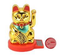 Cyrank Lucky Cat Waving Arm, Solar Powered Waving Cat Japanese Maneki Neko Solar Fortune Cat with Waving Hand Paw Up for Feng Shui Welcoming Beckoning Cat Statue Decoration(Gold)