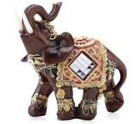 Cyrank Lucky Wealth Elephant Statue Sculpture, Feng Shui Elephant Statue Wealth Figurine Wood Grain Home Desktop Decoration Gift
