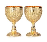 Cyrank Mini Gold Goblet 2PCS, Vintage Metal Embossed Wine Cup Tiny Goblet Embossed Wine Liqueur Cup Shot Glass for Kitchen, Home, Bar (Gold)