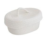 Cyrank Modern and Functional Decorative Storage Basket with Lid, Woven Cotton Rope Basket, Small Round Organizer Box Container for Snacks Towels Plants (White)