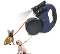 Cyrank Retractable Double Dog Leash, 10ft/3m Distance Each Dog Supports Up To 18lb/8kg Pet Leash Reflective Leads for 2 Dogs One Button Break & Lock, 360 Tangle-Free with LED Light (Grey)