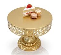 Cyrank Round Dessert Stand, Gold Cake Stand Shiny Cake Stand Decorative Metal Cake Holder Dessert Table Display Cupcake Stand for Birthday Party(8.5x10in)
