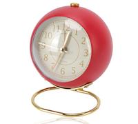 Cyrank Small Alarm Clock with Night Light, Classic Silent No Ticking Tabletop Alarm Clock Vintage Analog Alarm Clock Battery Operated Desk Clock Round Small Table Clock Red