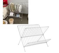 Cyrank Stainless Steel Foldable 2 Tier Dish Drying Rack Draining Board Rack Dish Drainer Rack Kitchen Drying Rack Dish Rack Drainer Plate Rack Washing up Rack Drainer for Kitchen Counter Dishware