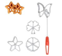 Cyrank Swedish Rosette Iron,4Pcs Cookie Mould Set,Flower Rosette Iron Waffle Molds with 4 Interchangeable Heads, Metal Cake Printing Cookie Pastry Mold Fruit Cutters Pastry Stamps Mold