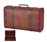 Cyrank Vintage Suitcase, Wooden Trunk Decorative Treasure Antique Leather Suitcase Storage Box Map Portable Nostalgic Storage Box Collection Ornaments Photography Props
