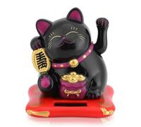 Cyrank Waving Cat, Chinese Waving Cat Black Lucky Wealth Welcoming Cat Solar Powered Cute Fortune Cat Lucky Cat Waving Home Display Car Decor Maneki Neko