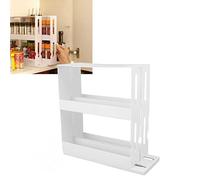 Cyrank White Plastic 2 Tier Rotating Spice Rack, Slide Out, Modern Kitchen Storage Organiser, 28 x 28 x 10.5cm