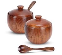 Cyrank Wood Salt or Spice Box with Cover and Spoon,Salt Pepper Spice Box Cellars Salt and Pepper Pots Condiment Container Seasoning Box Set,Wooden Spice Jar,Seasoning Container Cooking Utensil