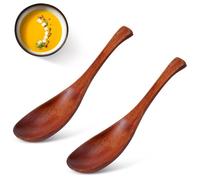 Cyrank Wooden Soup Spoon 2pcs, Japanese Ramen Soup Spoons 6.1 inches Short Handle Table Spoons Kitchen Cooking Tasting Dinner Spoon