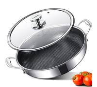 Cyrder 316L Stainless Steel Frying Pan-12inch Hybrid Nonstick Induction Pan with Lid, Two Handle Hold, PFOA Free, Dishwasher Oven Safe, Paella Pan for Stir fry/Toast/Roast/Bake/Stew, 6 Quart