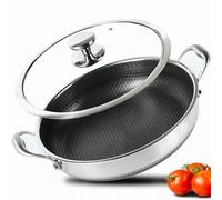 Cyrder Hybird Nonstick Deep Frying Pan-13inch 316L Stainless Steel Sauté Pan and Lid, Two Handle Hold, PFOA Free, Dishwasher Oven Safe, Cookware to Stir fry/Toast/Roast/Bake/Stew, 7.2-Quart