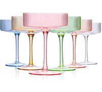 Cyrelwing Pastel Light Colored Coupe Glasses Set of 6 for spring summer|9 oz martini Glasses |Colorful Cocktail Glasses Set,Colored Coupe Glass,Champagne Coupe Glasses for Cocktail,Martini,Champagne