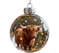 CYRENT 3D Glass Ornament Handcrafted Animal Decor Sparkling Finish Wildlife Figurine Tree Hanging Baubles White 2.75in for Christmas Table Centerpiece Home Holiday Party(Cow)