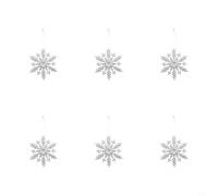 CYRENT 6pcs Acrylic Snowflake Ornaments Sparkling Glitter Hanging Set for Christmas Tree Window Holiday Decor Silver Decoration 12cm