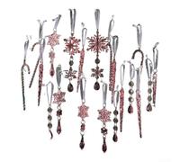 CYRENT Acrylic Christmas Ornament Pendants Set 20 Pieces Snowflakes Icicles Candy Canes Shatter Resistant Sparkle Hanging Tree Mantel Garland Decorations 4cm to 17cm Holiday Decor(Pink)