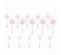 CYRENT Acrylic Snowflake Ornaments Set 15 Pieces Transparent Pink Blue Modern Christmas Tree Decor Hanging Loops Festive Home Windows13.5x4.6cm 15x6.5cm 12x3.8cm(Pink)