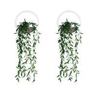 CYRENT Artificial Hanging Plants Set of 2 with Realistic Green PVC Leaves Wall Mounted Holders for Living Room Bedroom Kitchen Office Indoor Home Decor 8x20in(Tea tree leaves)