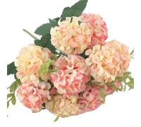 CYRENT Artificial Hydrangea Bouquet 10 Flower Heads Silk Wedding Home Decor 33cm Tall Multiple Colours(Champagne-like)