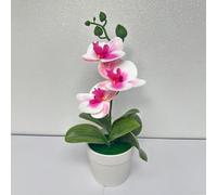 CYRENT Artificial Orchid Flower Bonsai Realistic Three-leaf Phalaenopsis Bonsai in White Pots For Home Office Garden Decoration(Purple-white)